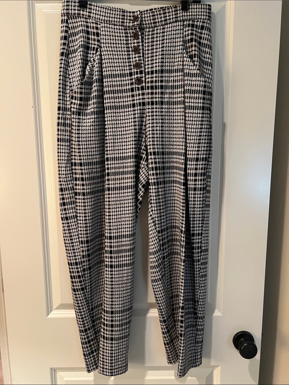 Free People Black and White Houndstooth Dress Pants